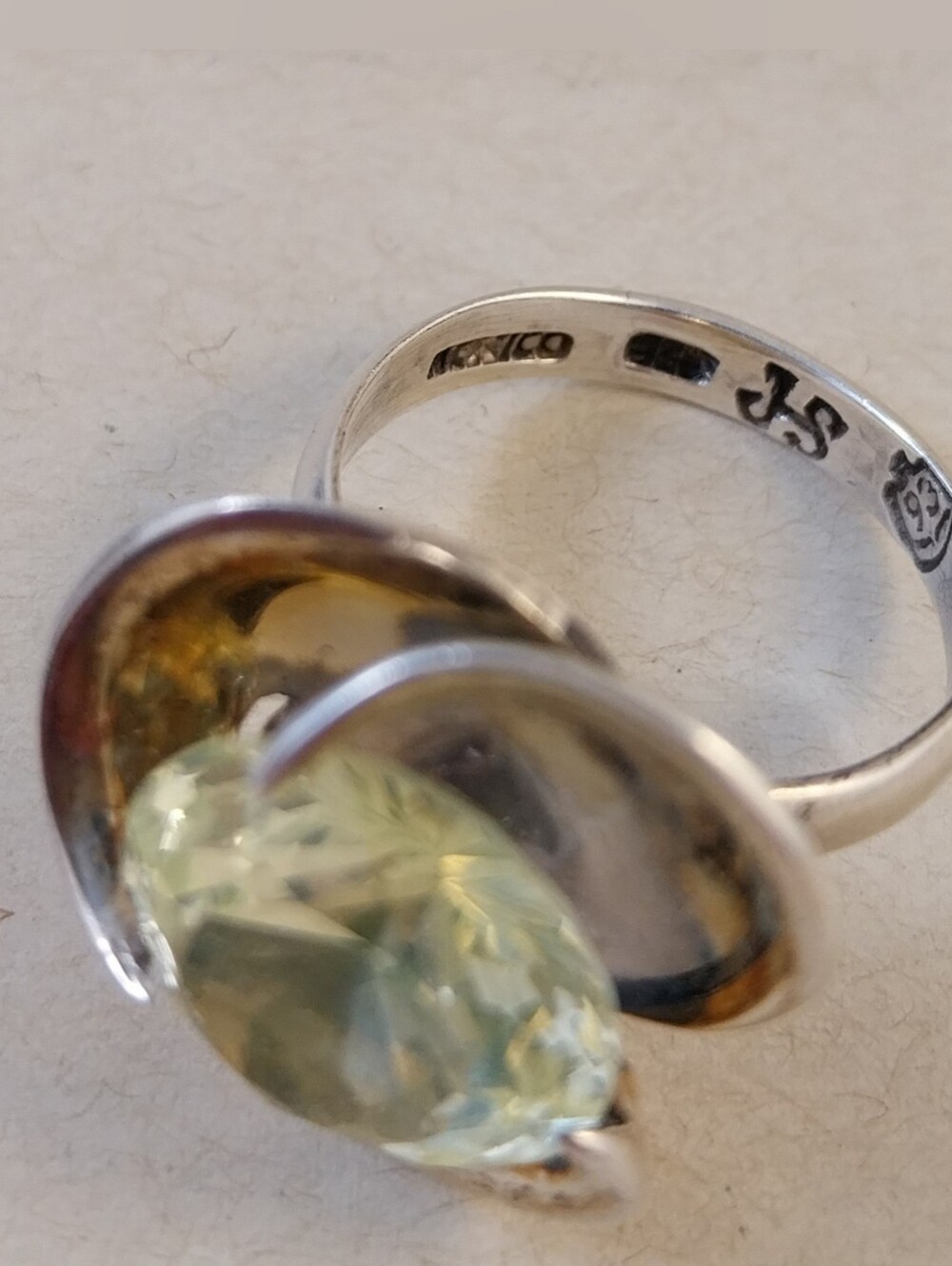 Vintage Sterling Silver Taxco Green Crystal Flower Ring - Picture 6 of 12